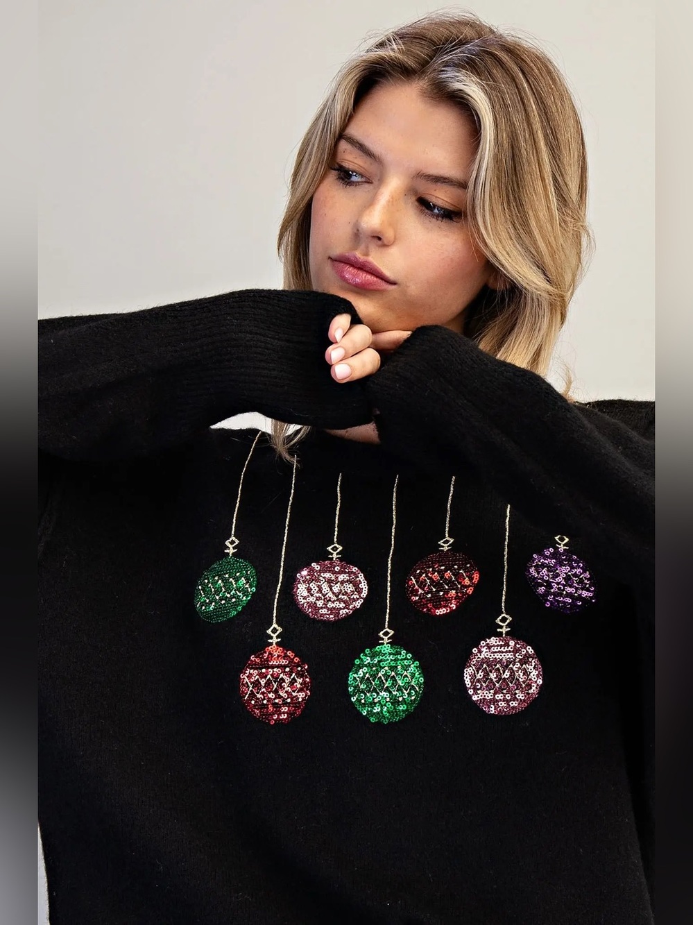 Ee:some Black Glow Christmas Ornament Long Sleeve Sweater
